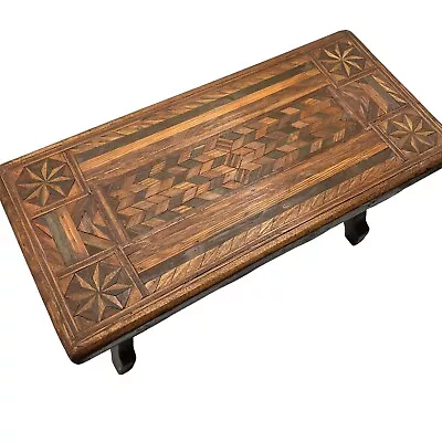 Parquetry Stool Bench Decorative 16.25” X 7-34” X 9” Wood Antique • $169