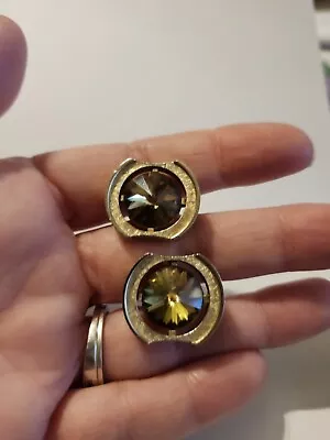 Large Vintage Shields Gold Tone Cufflinks W/ Amber Diamond Shaped Stone  • $9.99