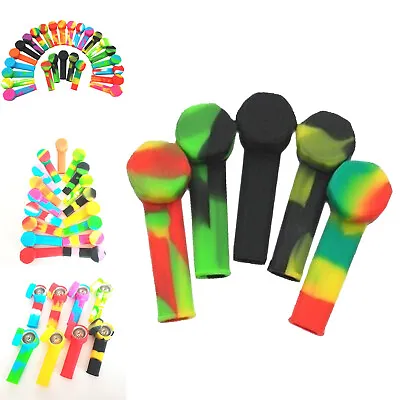 5 Pcs 3.4'' Mini Silicone Smoking Hand Pipe W/ Metal Bowl & Cap Lid Pocket Pipe • $11.49