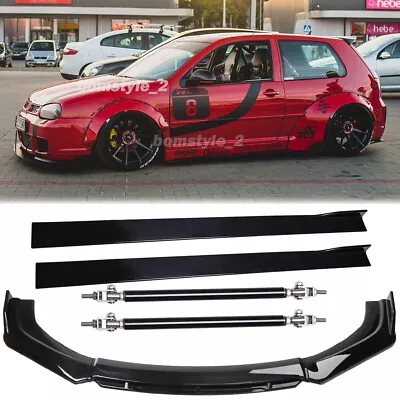 Front Bumper Spoiler Splitter Lip/Side Skirt /Strut Rods For Volkswagen Golf MK4 • $179.11