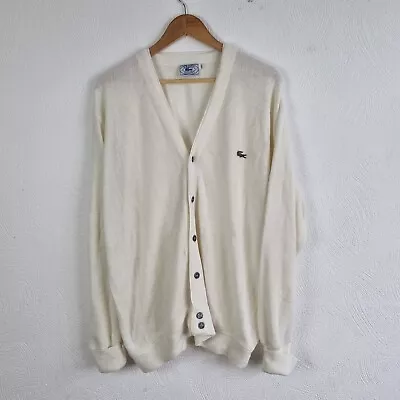 Vintage Izod Lacoste Cardigan Mens XL White Knitted Sweater 80s Grunge Casual • £29.95