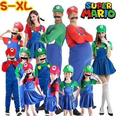 Mens Women Adult Kids Super Mario Luigi Bros Cosplay Fancy Dress Outfit Costume • $14.84