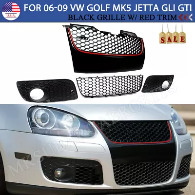 Kit Front Grille+Fog Light Cover Grille For 2006-2009 VW Golf MK5 Jetta GLI GTI • $87.99