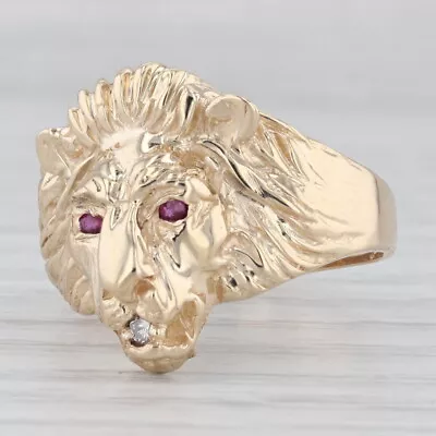 Ruby Diamond Lion Ring 10k Yellow Gold Size 10 Men's • $419.99