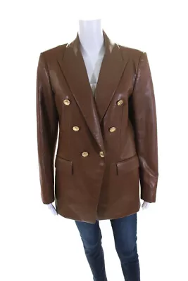 Zara Womens Faux Leather Double Breasted Jacket Blazer Brown Size M • $42.69