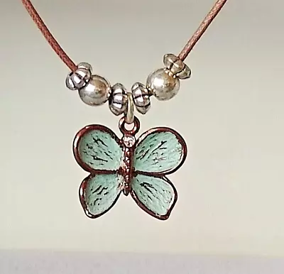  PC13 --*KARMA*--very Sweet Blue Enamelled Copper Butterfly Pendant Necklace • £4.50