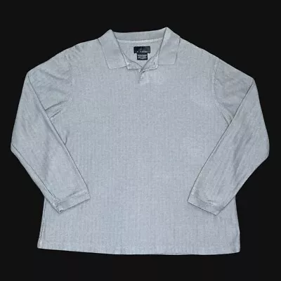 J. Ferrar Mens Gray Herringbone Pullover Polo Long Sleeve Shirt XL -- NICE!!! • $19.95