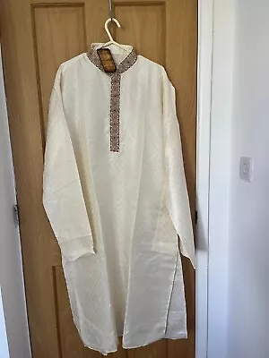 Men Indian Sarvani Suit Cream Colour With Gild And Burgundy Embroidery  • £15