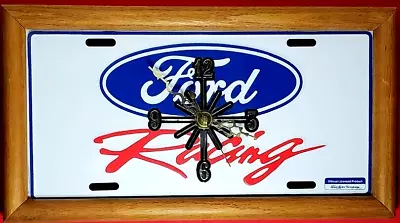 Vtg FORD RACING Logo Metal Embossed License Plate Clock Red White Blue-AS IS • $25