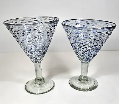 Hand Blown Mexican 2 Drinking Glasses Raised Confetti Textured Cosmo Cocktail • $15