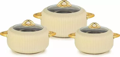 Hot Pot Food Warmer Thermal Insulated Casserole W/Glass Lid 3pc Ivory • £26.99