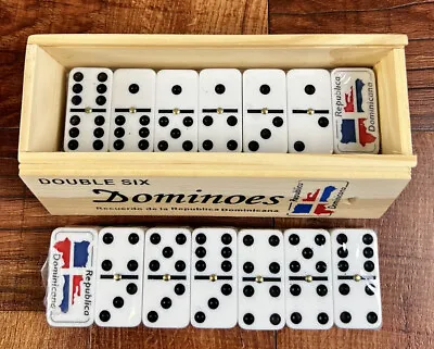 Dominican Republic Flag Engraved Dominoes Double Six In Wooden Box. • $22