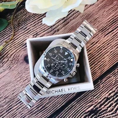 New Authentic Michael Kors Gage Silver Black Chronograph Men's Mk8413 Watch • $105.99
