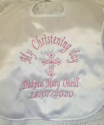 Personalised Christening Baptism Naming Day Bib Baby Boy/Girl Gift White & Ivory • £8.99