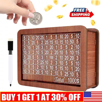 Wooden Piggy Bank Cash Box Money Bank With Counter Money Saving Challenge Box • $6.99