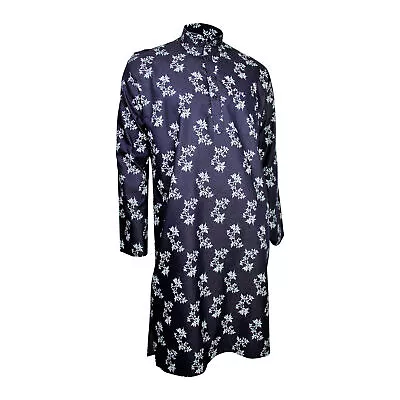 Hijaz Leaf Pattern Denim Modern Indian Men's Kurta Knee Length With Pockets • $21.99