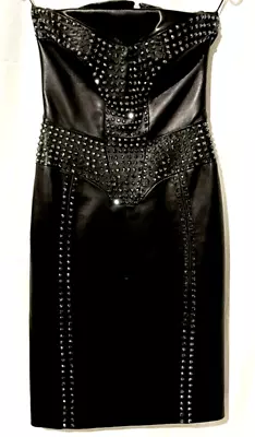 Versace 2012 Runway Leather Stud Embellished LBD Cocktail Dress US 0 2 4 / IT 38 • $1333.01