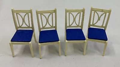 Mini Dollhouse Plastic Dining Room Chairs Set Of 4 Doll Furniture White And Blue • $20.25