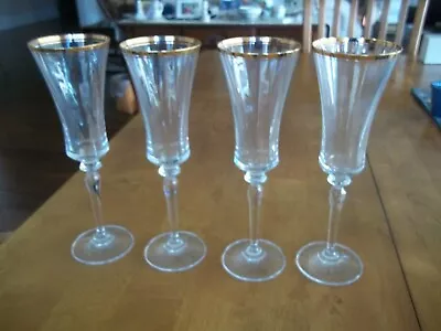 Set Of 4 Mikasa Jamestown Clear W/ Gold Rim Wine Goblets - EUC • $28
