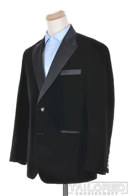 ROBERT GRAHAM Black Velvet Satin Peak Lapel Sport Coat Tux Smoking Jacket - 42 R • $166.25