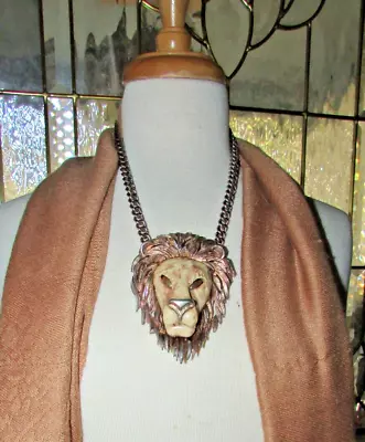 Fabulous Vintage Huge Lion Head Pendant Necklace Statement Piece Unisex • $45