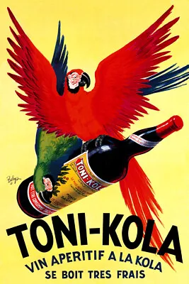 Aperitif Toni Kola Parrot Bottle Alcohol Italy Fresh Drinks Vintage Poster Repro • $85