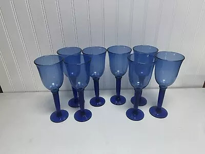 Set Of 8 Vintage Hand-Blown Water Goblets Wine Glasses Blue • $30