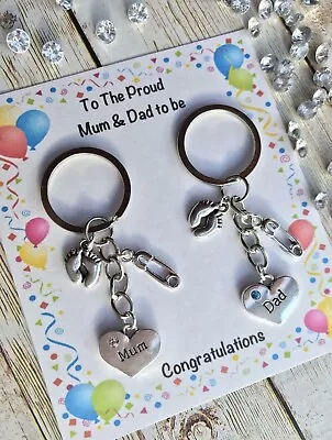 The Proud Mum Dad To Be Pregnancy Charm Keyrings - Baby Shower Gift • £7.30