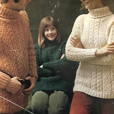 Vintage Aran Jumper Knitting Pattern For All The Family. 26”-44” Chest. • £1.99
