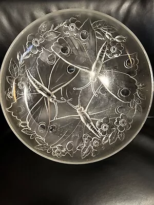 Vintage Verlys Signed Dragonflies & Flowers Art Glass Frosted Bowl 13-5/8  DS29 • $69.99