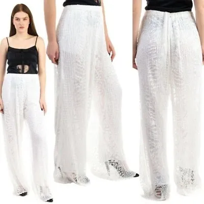 Rebecca Vallance Pants Size 8 Wide Leg Lace See Through White Party Pallazo $398 • £114.58