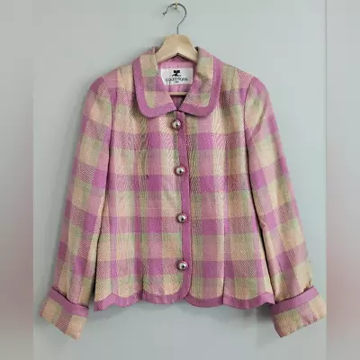 Vintage Courreges Paris Pastel Plaid Blazer Jacket - Fits Sizes S-M • $86