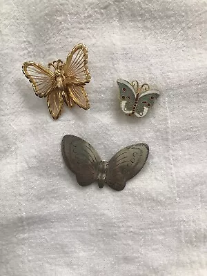 Vintage Butterfly Brooch Pins Gold Silver Tone Set Of 3 Estate • $25