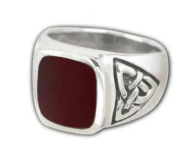 925 Sterling Silver Men's Carnelian Celtic Knot Irish Triquetra Trinity Ring • $39.95