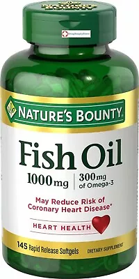 $24.72 • Buy Nature's Bounty Fish Oil 1000 Mg Cholesterol Free Omega-3 Softgels 145