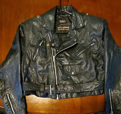 Wilsons Black Leather Crop Jacket Women’s Large Biker Moto Punk 80s 90s Vintage • $45.99