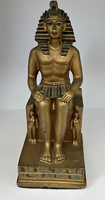 Egyptian Pharaoh  On Throne Figurine Ornament With Hieroglyphics Gold In Colour • £15