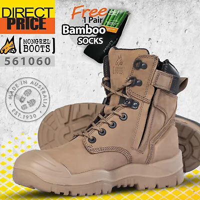 Mongrel Work Boots Stone High Leg Steel Toe Zip Sider Scuff Cap Comfort 561060 • $194.95