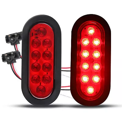 2 Red 6  Oval Trailer Lights 10 LED Stop Turn Tail Truck Sealed Grommet Plug DOT • $13.82