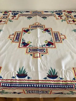 Vintage Tablecloth Mexican Vibe 45 1/2  X 48 Colorful Fiesta Time • $33