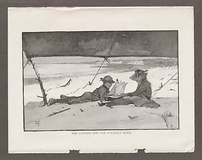 1886 MARY HALLOCK FOOTE Mag Page PRINT/Frontispiece~CAPTAIN & MATE/Kids On Beach • $5.24