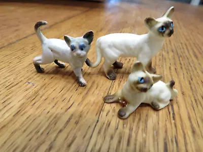 3 Miniature Siamese Cats Firgurines-2 Bone China & 1 Plastic • $6