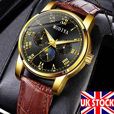 Mens Luxury Leather Wrist Watch Sport Analogue Quartz Wrist Fashion Watches • £7.99