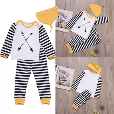 Infant Baby Girl Boy Clothes Cotton Striped Tops T-shirt+Pants 3pcs Outfits Set • $16.30