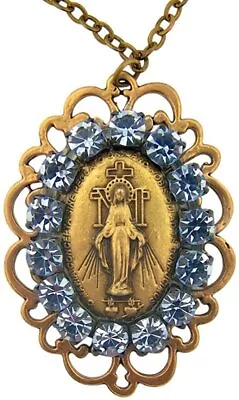 2 3/8 Inch Bronze Tone Filigree Miraculous Medal With 18 Inch Chain • $43.88