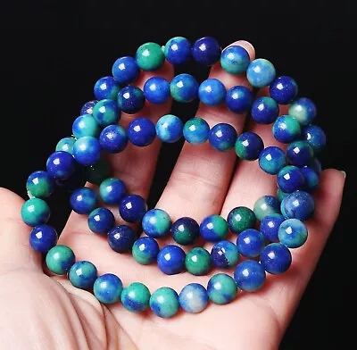8mm 3 Beauty Glittering Color Azurite & Malachite Crystal Round Beads Bracelet • $3.99
