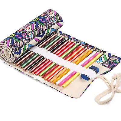 Canvas Pencil Case Wrap Pen Storage Pouch Bag Makeup Brush Organizer Roll Up • $18.77