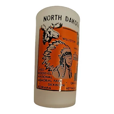 North Dakota State Map Souvenir Frosted Glass 5  Tumbler Retro Vintage • $9.95