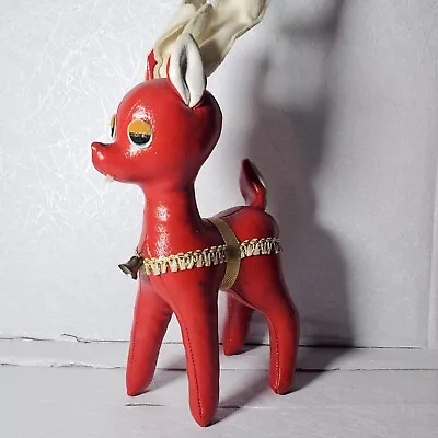 Vintage 1960’s Retro Reindeer-Stuffed Red Vinyl-Faux Leather-Japan • $20