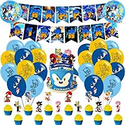 $5.86 • Buy Sonic The Hedgehog Birthday Banner Bunting Balloons Cake Topper Party Decoration